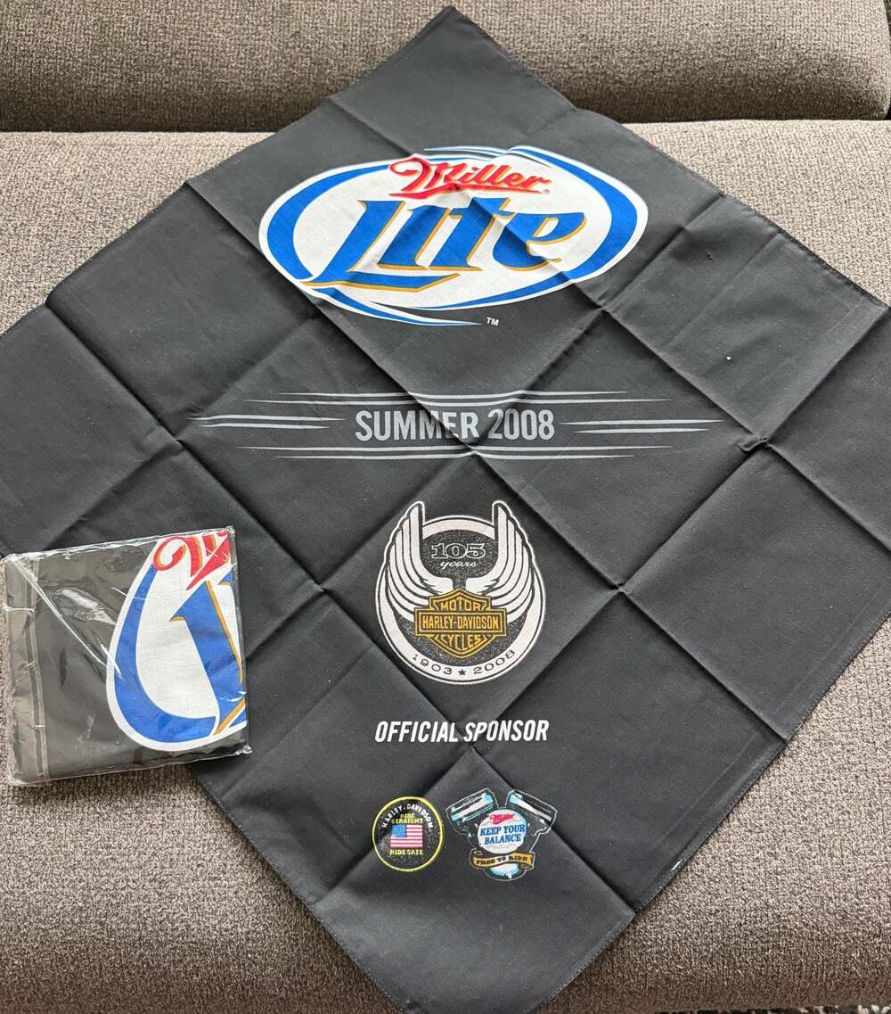 2008 Harley Davidson/Miller Light  Motorcycle Bandana Black Scarf 105 Years